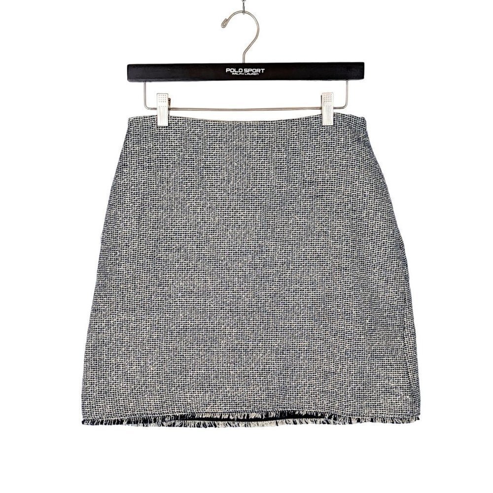 Banana Republic Size 4 Navy Canvas Burlap Mini Skirt with Silver Tinsel Fringe